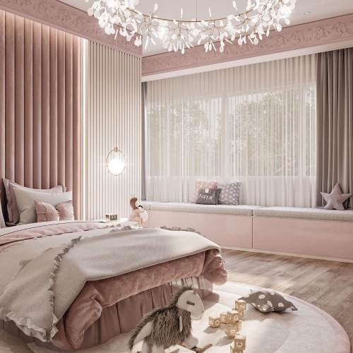 Thiết kế nội thất phòng ngủ gam màu hồng